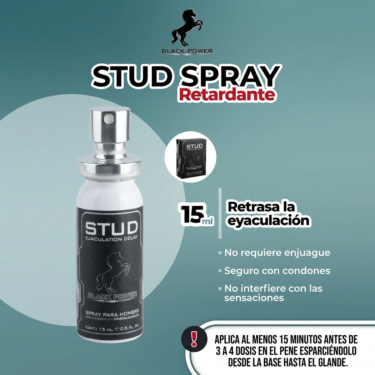 Spray Retardante Masculino Stud Black Power (15 ml)